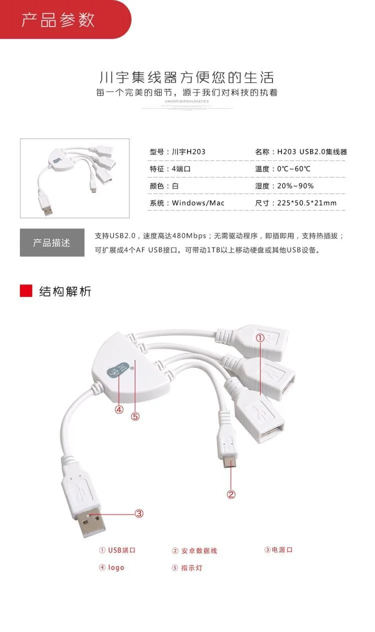 Многофункциональный usb-концентратор, USB 2,0 концентратор переходник разветвитель Компьютерные аксессуары с портом Micro USB для настольного ПК ноутбук H203