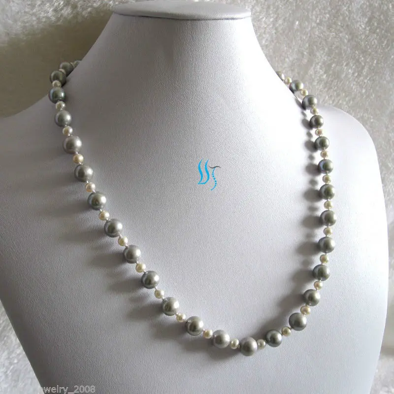 22" 4 10mm White Gray AA Freshwater Pearl Necklace Strands Jewelryin Chain Necklaces from