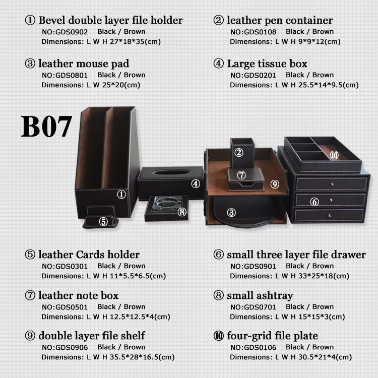 Perfect PITEBO 10PCS/set luxury leather office desk stationery file organizer set file cabinet sationery pen box black 2