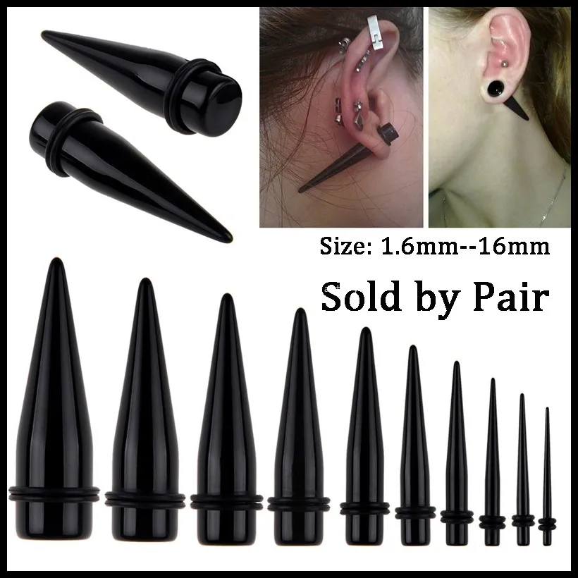Lot of 2pcs Black Acrylic Ear Taper Kit Jewelry Ear Gauges Stretcher