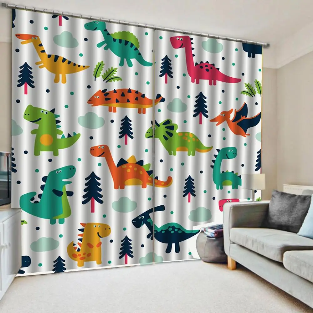 

Dinosaur Print Windows Curtains for Living Room Bedroom Decorative Kitchen Curtains Drapes Window Treatments Rustic Style custom