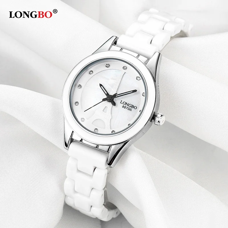 LONGBO Reloj Mujer, женские керамические часы, повседневные, водонепроницаемые, парные часы, модные, для влюбленных, кварцевые наручные часы, женские, мужские, подарок 8870 - Цвет: White Women