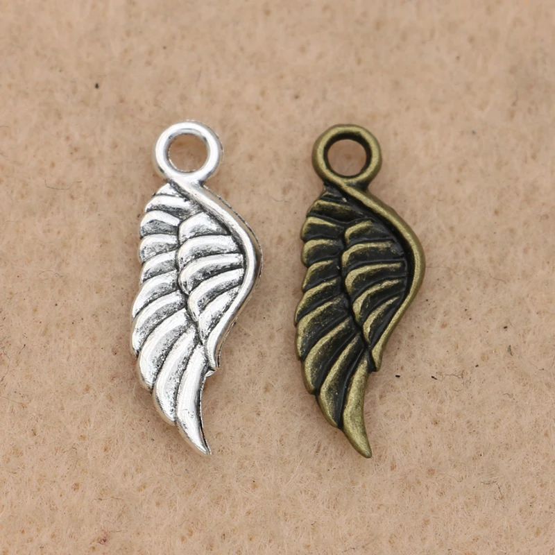 

KJjewel Antique Silver Plated Angel Wings Charm Pendant Jewelry Findings Diy Jewelry Making Handmade 21x9mm