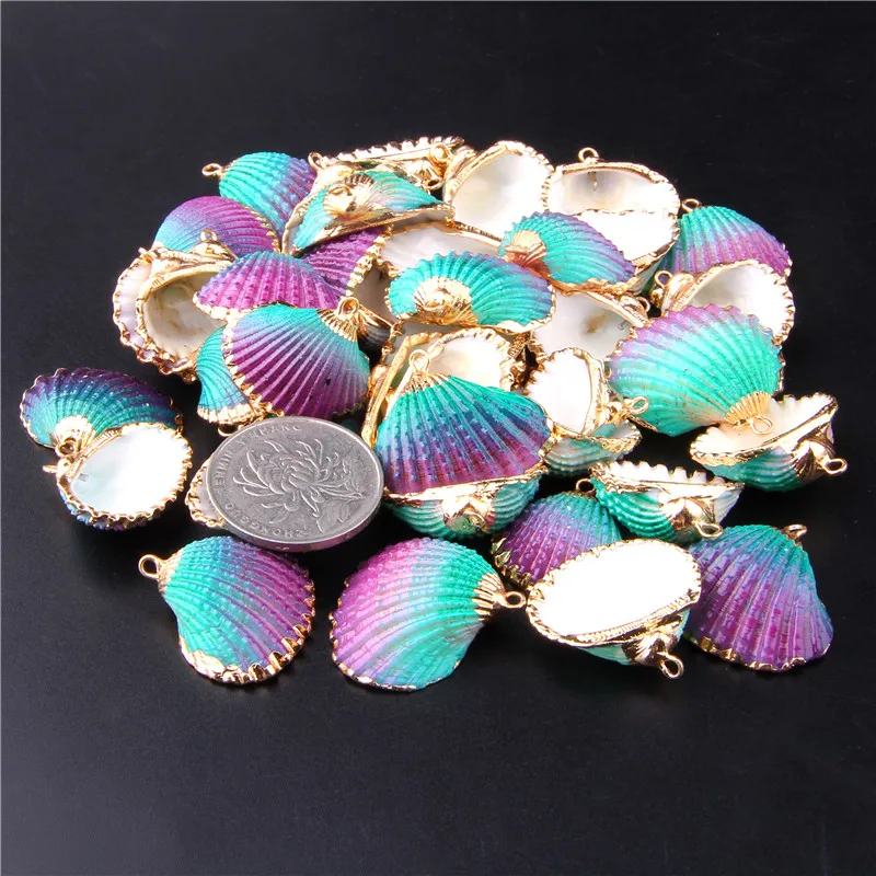 

Natural Scallop Seashell Pendant Shell Charms For Necklace Making Jewelry Gold Color Edged Clam Conch Cowrie DIY Accessories