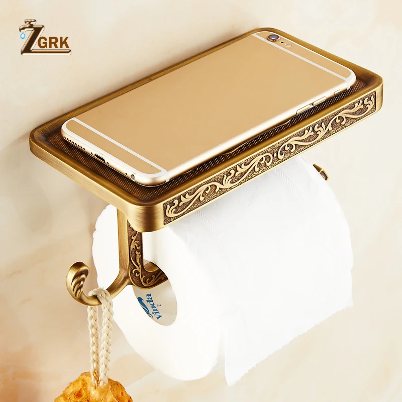 

ZGRK Bathroom Toilet Holder Paper Towel Hook And Phone Holder Chrome/Gold Mount Toilet Paper Holder Bathroom Hardware