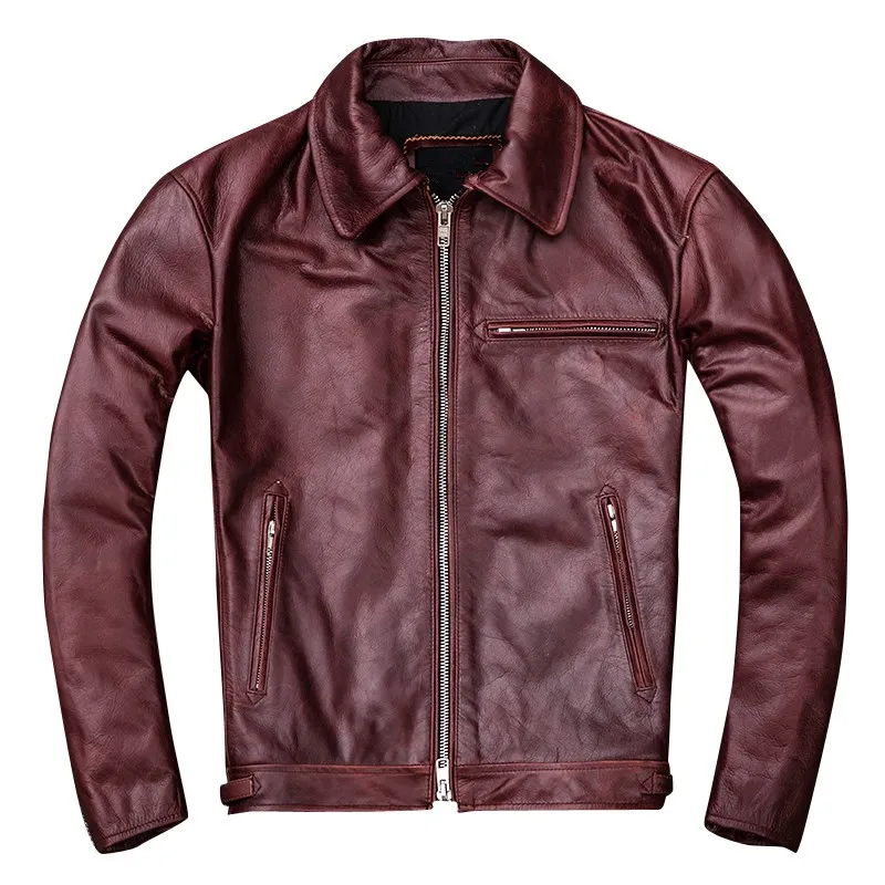 HARLEY DAMSON Red Men Genuine Casual Leather Jacket Plus Size XXXXL