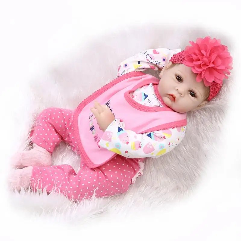 22Inch 55 cm Silicone Vinyl Reborn Baby Dolls In Rose Color Clothes Lifelike Reborn Dolls Babies Bebe Boneca Best Christmas Gift