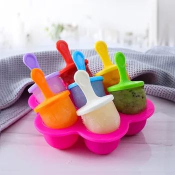 

7 Holes Ice Pops Mold Ice Cream Ball Maker Food Grade Portable Popsicle Mould Silicone Fruit Shake Accessories Kitchen tools