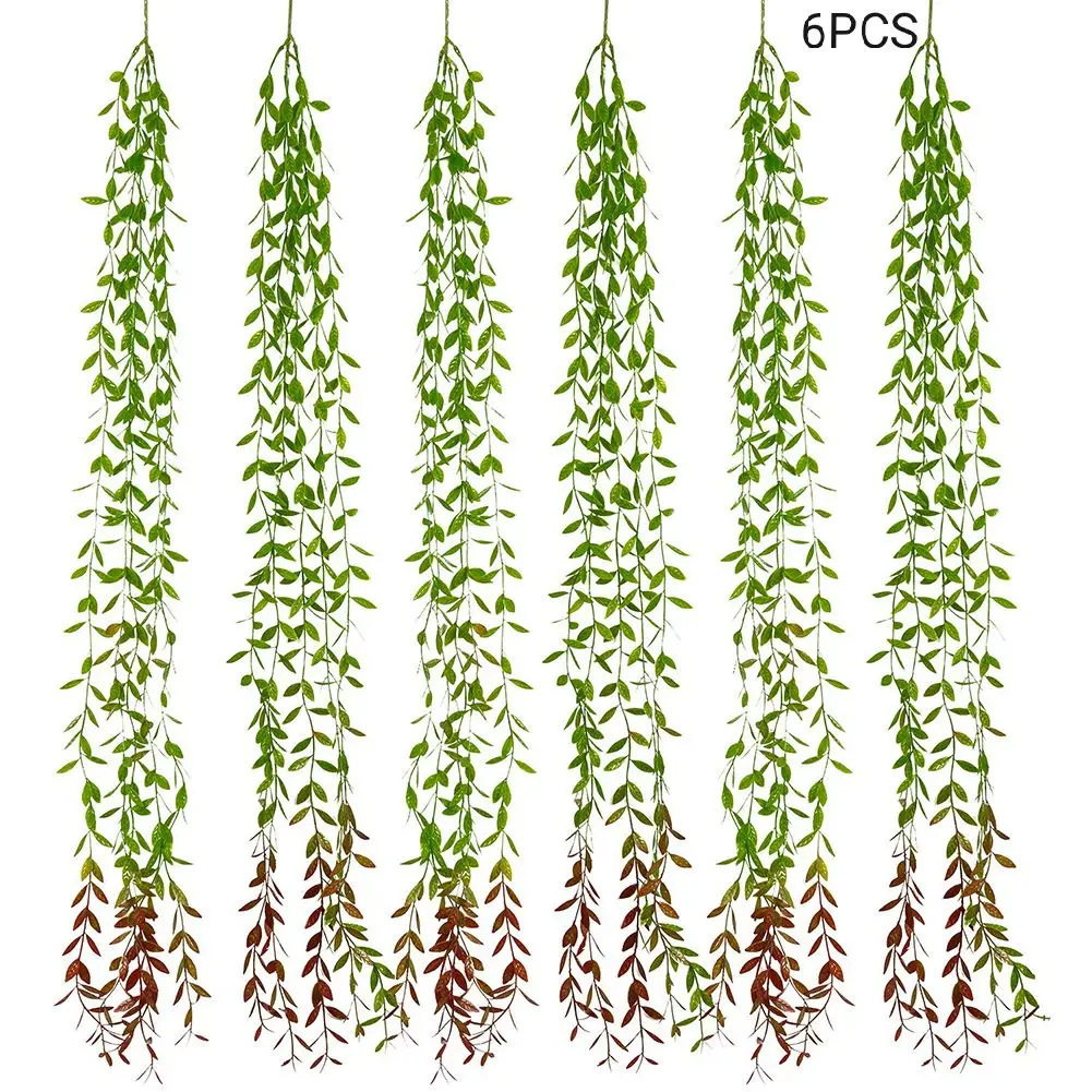 

6pcs/set Artificial Willow Leaves Simulation Green Plant Home Garden Wall Hanging Vines Faux Greenery Plant for Party Decoration