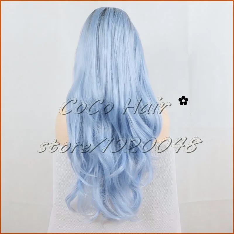 Two Tone Long Ombre Pastel Blue Dark Roots  (1)