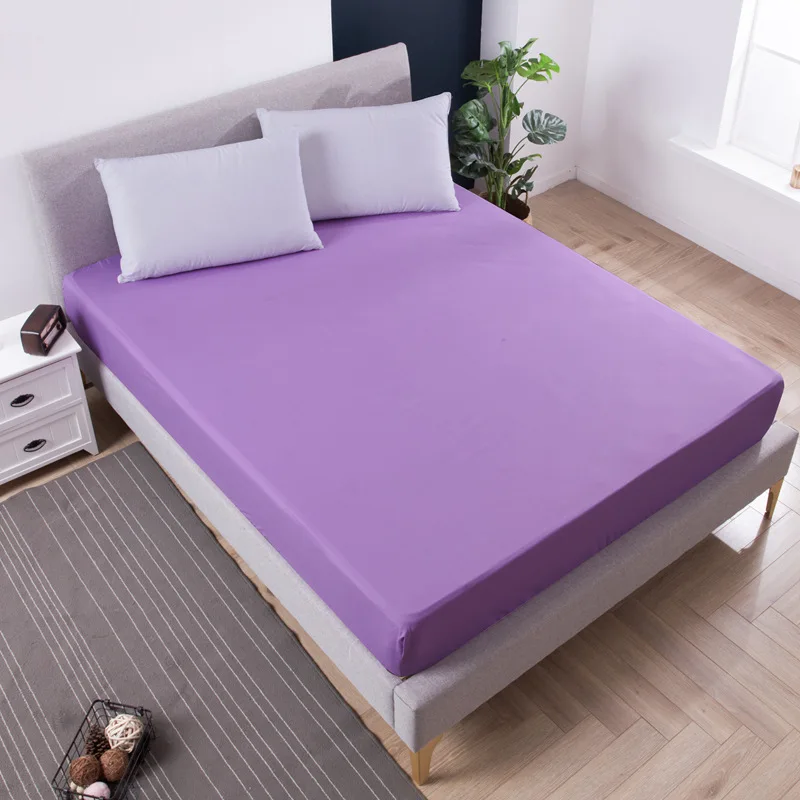 Сплошной цвет яркий наматрасник с всесторонний эластичная резинка для простыни на кровать близнец полный королева король один для очень больших и больших стандартных - Цвет: light purple