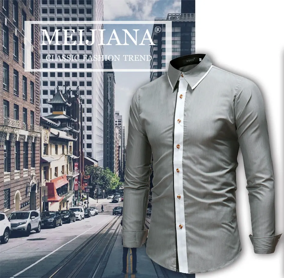 С длинным рукавом Роскошные повседневные Slim Fit Мужчины Весна Осень особенности мужские Длинные Топы Turn-Down воротник сплошной цвет Гавайская Повседневная рубашка