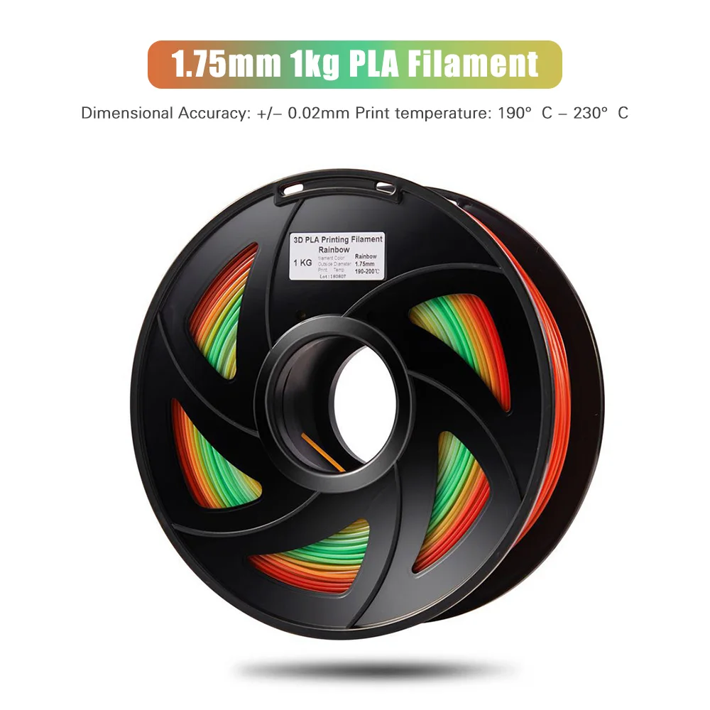 PLA 3D طابعة خيوط تغيير لون قوس قزح متعدد الألوان 1.75 ملليمتر 1 كيلوجرام بكرة الأبعاد دقة +/-0.02 ملليمتر