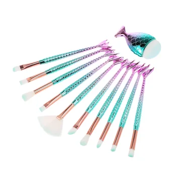 

11Pcs Fish Tail Makeup Brushes Set Eye Shadow Foundation Powder Eyeliner Eyelash Lip Mermaid Shape Makeup Brush Beauty Tool