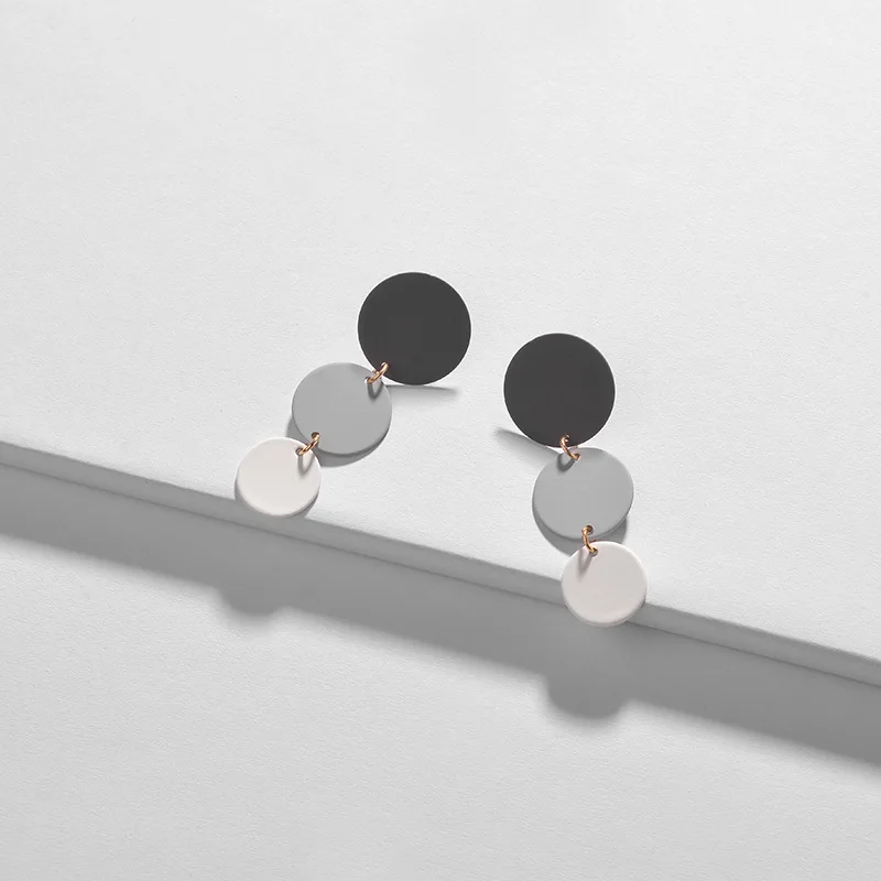 

HUIDANG Multi Colour Block Earrings Matte Colored Round Disc Stud Earrings for Lady Bijoux Accessories