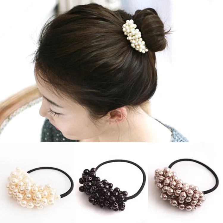 

Women Hair Accessories Pearls Beads Headbands Ponytail Holder Girls Scrunchies Vintage Elastic Hair Bands Rubber Rope Headdress