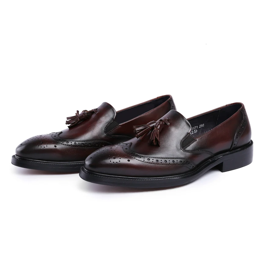 Del Diseñador Resbalón Hombres A Pie Ymx256 Mano En Vendimia Auténtico marrón Cuero Hombre Formal Brogue Hecho Británico Redonda Negro Zapatos Dedo Vestido Tallado Mocasines qII8Ewx