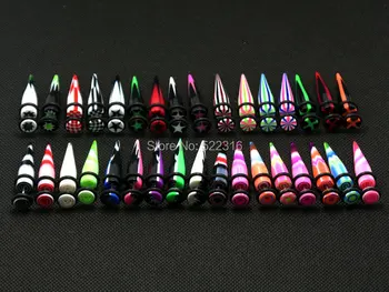 

100pcs mix lot Wholesale Piercing Body Jewelry 8mm Different Design Logo Picture Fake Ear Tapers Expander Illusion Earrings