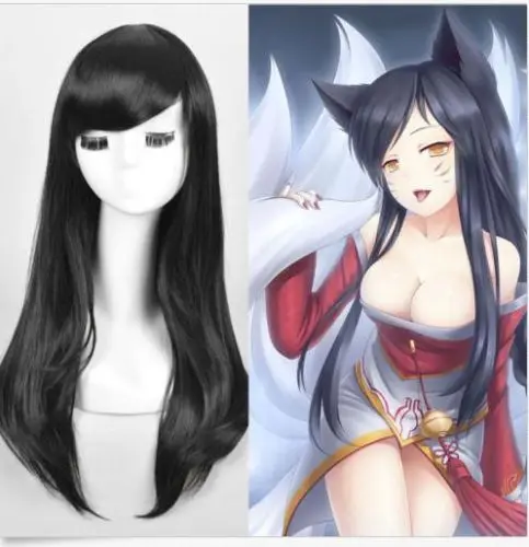 

FREE SHIP>>>League of Legends Ahri Cosplay wig Long Straight Black Anime Hair Wig
