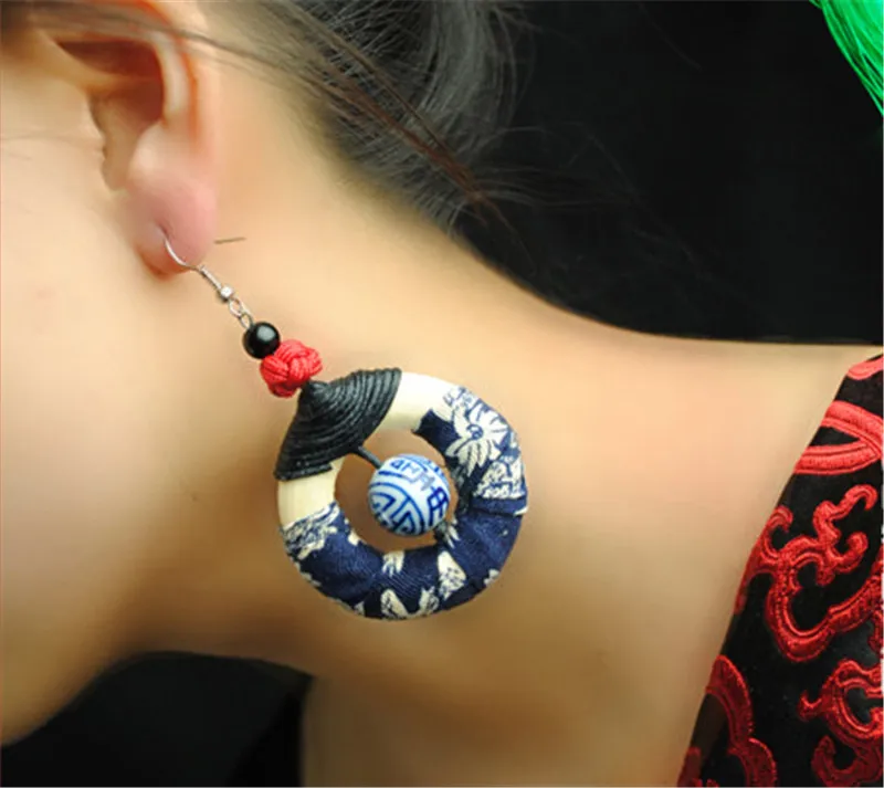 

Dangle earrings accessories for women 2015 new drop earring bue and white wooden round special design pearl jewelry gift D083