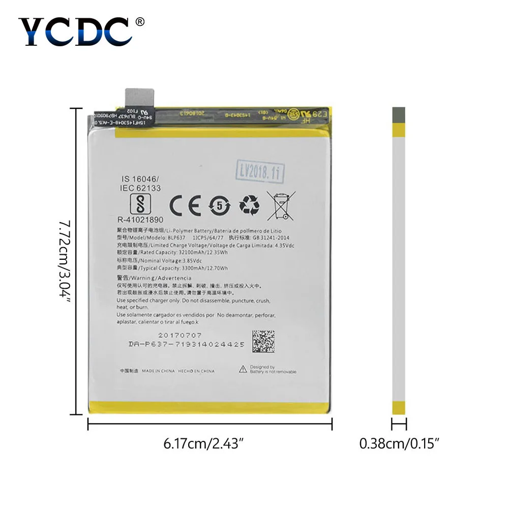 

2019 Lithium 100% phone battery BLP637 BLP-637 BLP 637 Battery Replacement For OnePlus Five One plus 5 5T 3300mAh High Capacity