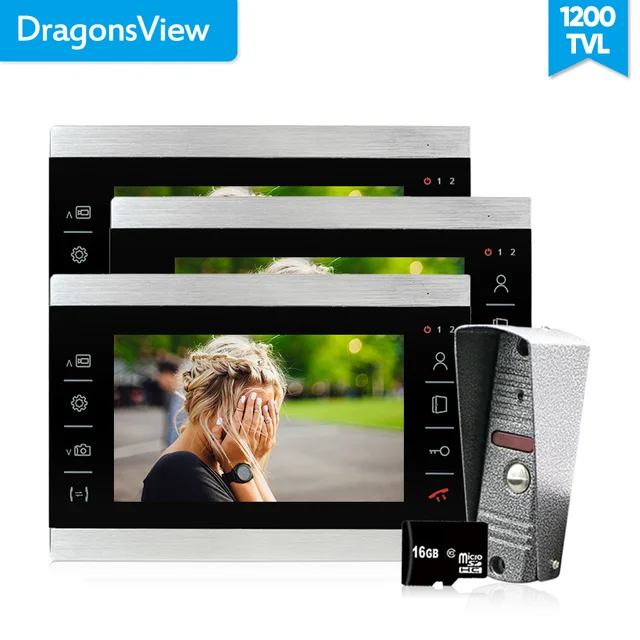 Modest Dragonsview 7 inch video door phone doorbell intercom kit Home intercom 3 monitors 1 Doorbell 16GB SD card Metal Motion Record Modest Dragonsview 7 inch video door phone doorbell intercom kit Home intercom 3 monitors 1 Doorbell 16GB SD card Metal Motion Record