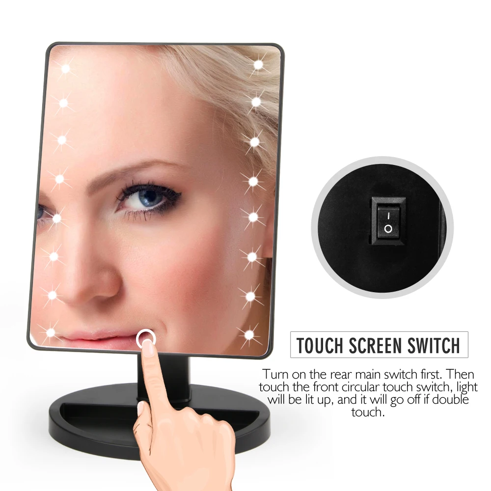 LED Touch Screen Bathroom Mirror Lights Professional Vanity Mirror Luminous Beauty Cosmetic Lamp 16/22 LED Adjustable Support