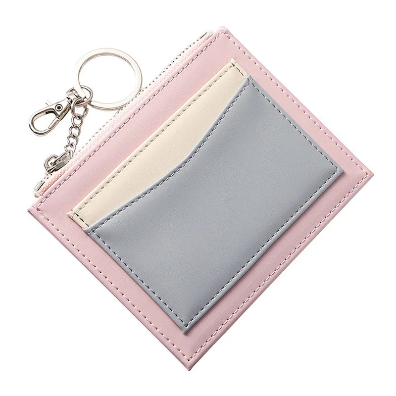 2018 New Contrast Color Mini Zipper Credit Card Holder for Women Lady Small Card Wallet Cute Bank Cards Pack Girls Coins Purse contrast trim glitter wallet