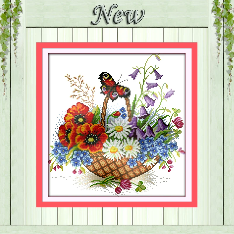 

Flower basket and butterfly Painting Home Decor 11CT Counted print on canvas DMC 14CT Cross Stitch kit embroidery needlework Set