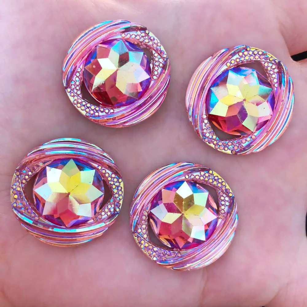 

DIY 60PCS 25mm AB Resin Round Flatback Rhinestone Flower Wedding 2 Hole Buttons F258*10