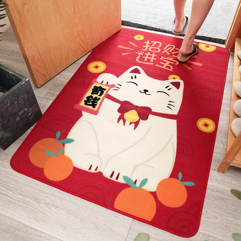 

Floor Mat Fortune Cat Home Decoration Kitchen Skid Resistant Nylon Environmental Bedroom Living Room Sofa