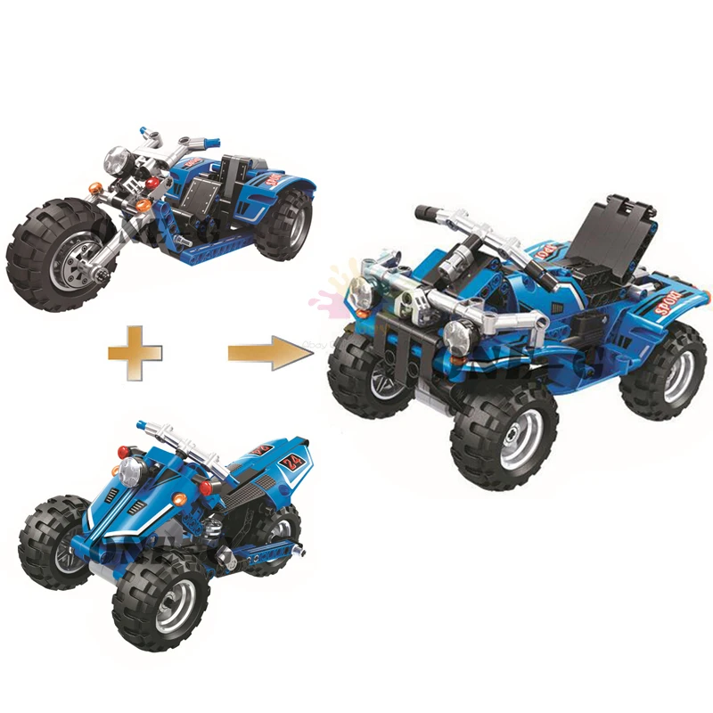 

Technic Seires 2in1 Deformation Three Wheeled Motorcycle Compatible Legoings Block Set Pullback Vehicle Building Bricks Kids Toy