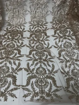 

modern design rose gold french net lace fabric glued glitter african Tulle lace SYJ-6238 for nice dress