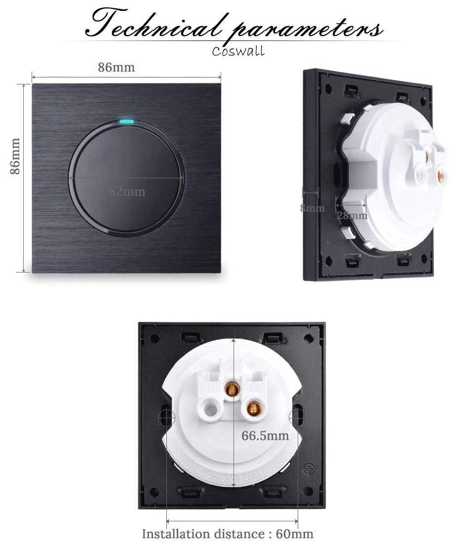 Coswall роскошный 1 комплект 2 способа случайного нажатия вкл/выкл прохода через настенный светильник переключатель светодиодный индикатор Черная алюминиевая рамка