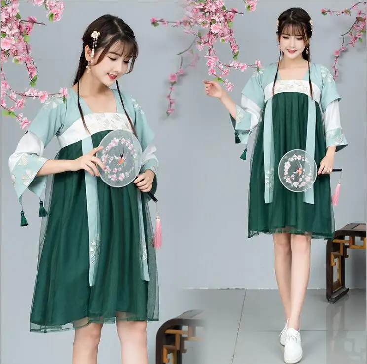 Ancient China Ruqun hanfu Dress Straight collar Cantonese embroidered