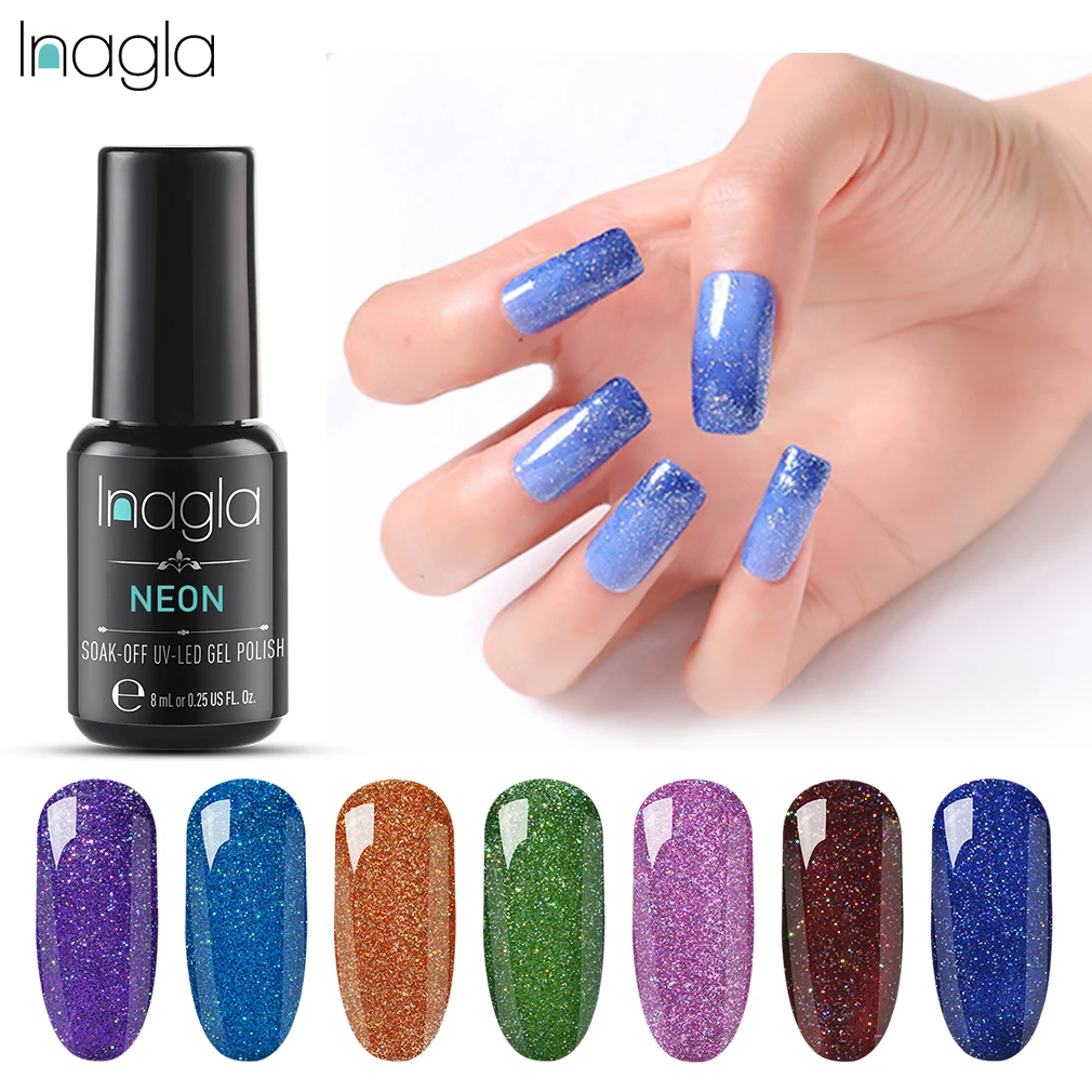 

Inagla Nails Gel Polish Lucky Hybrid Varnish Set rainbow 8ML Semi Permanent Primer Base for Nail Art Poly UV Gel Nail Polish