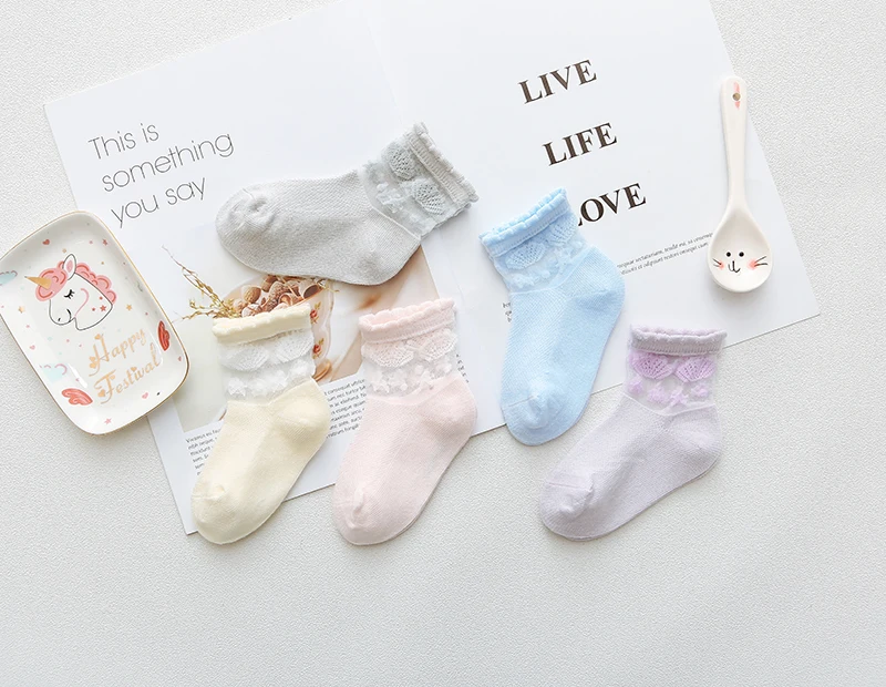 5 Pairs A Lot New Summer Baby Girls Floral Ultra-thin Crystal Sheer Socks Children Socks For Summer