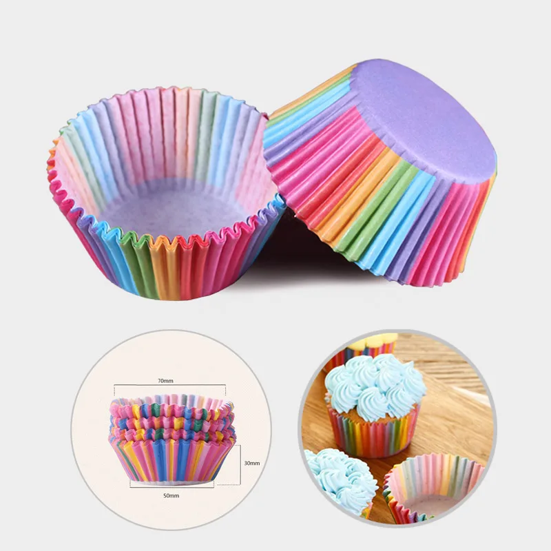 

100Pcs Rainbow Color Cupcake Liners Muffin Cupcake Paper Forms Baking Cup Bakeware Cup Cake Box Cup Easter Cake Decorating Tools