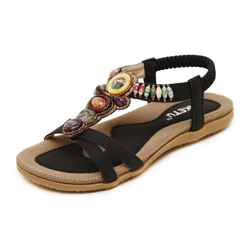 

National Bohemia Style Women Sandals Flats Ladies Spring Summer Beaded Beach Flip Flops Shoes Gladiator Shoes Platform Sandalias