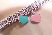 TT TAB009 925 pulseras de plata esterlina, pulseras del encanto brazalete de tenis con T placa con la caja de Color Rosa, azul corazón pulsera