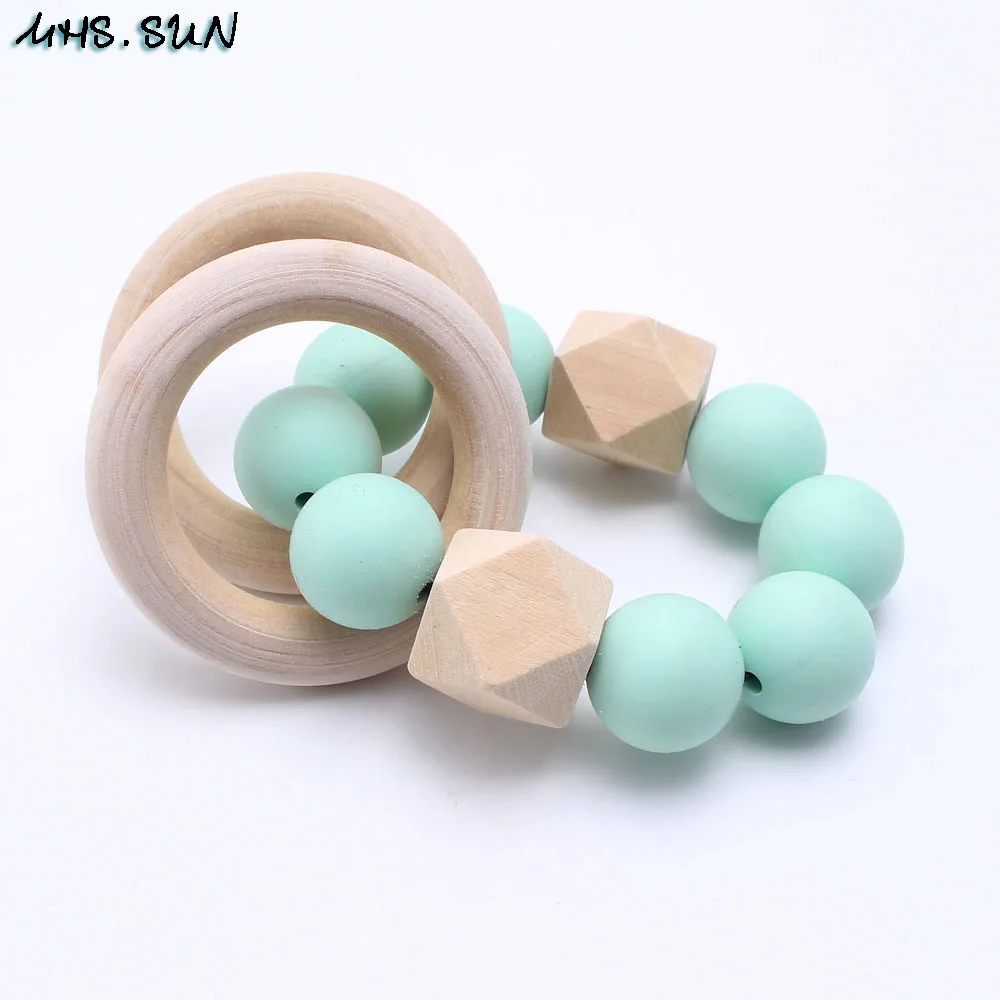 MHS.SUN Silicone & Wood Baby Bracelets Bangles Food Grade Safe Chewing Nursing Bracelet Jewelry