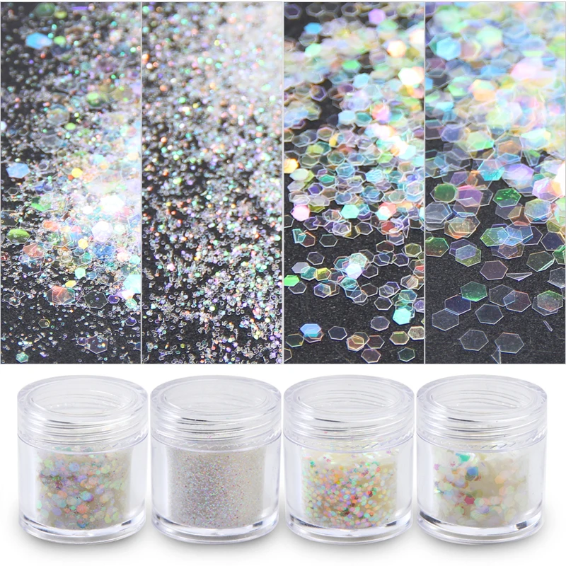 

ELESSICAL 1 Bottle Mixed Size Rainbow Nail Glitters Laser Acrylic Powder Dust Decorations Hexagon Sequins Spangles For Nails Art