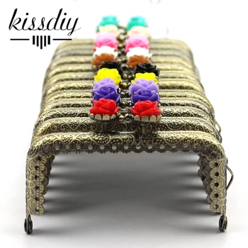 

KISSDIY 20pcs Wholesale 8.5 CM Rose metal purse frame antique Bronze Square bag hardware Kiss Clasp Pattern DIY Bag Accessories
