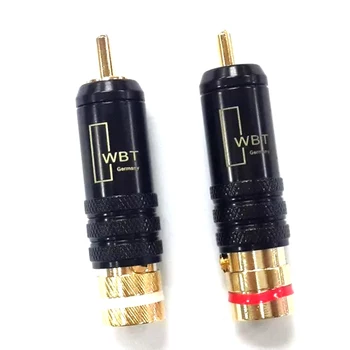 

4pcs 53mm*13mm Gold Plated Copper RCA Plug Screws Locking Soldering Audio Video RCA Connector High Quality WBT Plugs