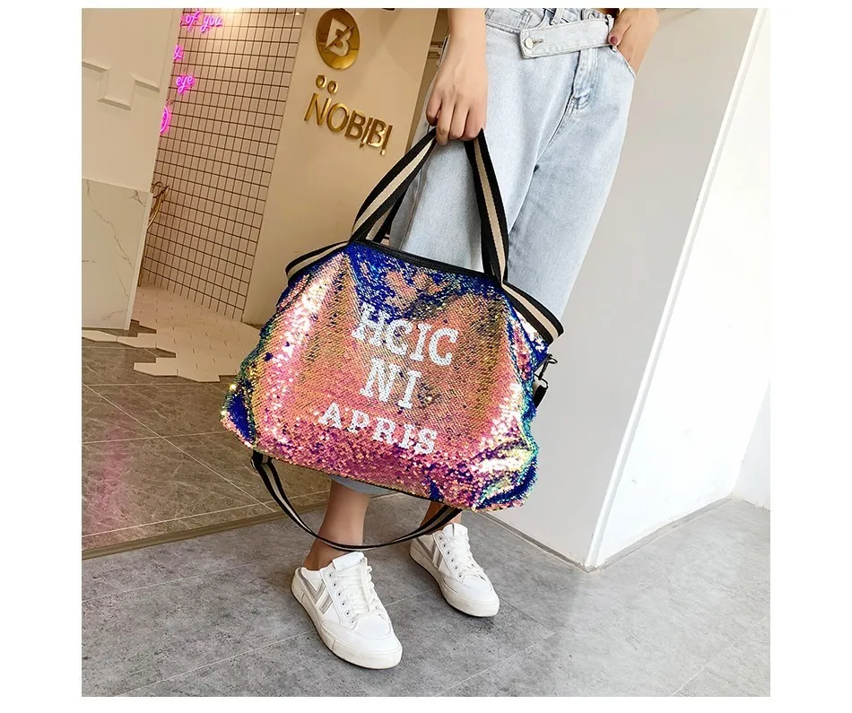 Herlad Fashion Large Women's Handbag Quality Leather Shiny Sequined Female Shoulder Bag Casual Letter Print Ladies' Tote Bag Sac