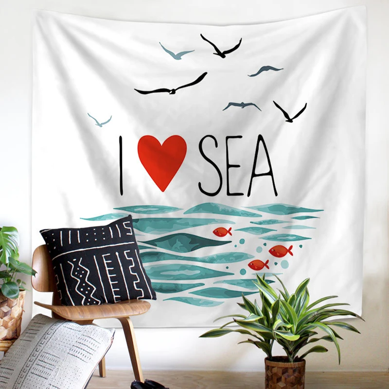 

2019 Cartoon Sea Theme Wall Tapestry Beach Towel Soft Livingroom Hanging Tapestry Bedroom Carpet Home Art Decor Tapestry Blanket