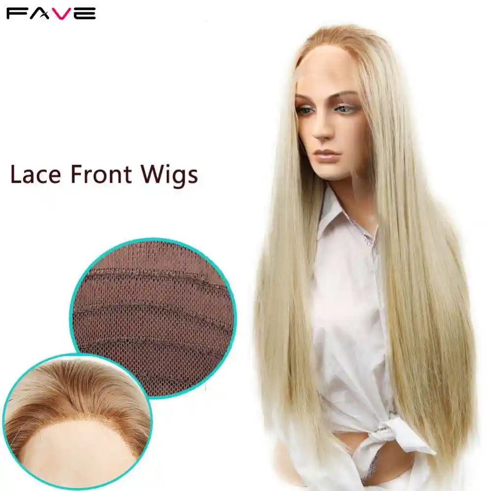 Fave Straight Synthetic Hair Wigs Lace Front Middle Part Ash