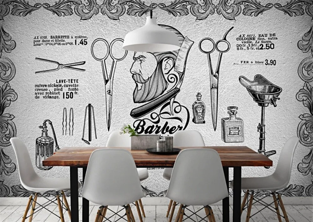 Beibehand-papel de parede personalizado, ecologicamente correto, retrô, europeu e americano, barbeiro