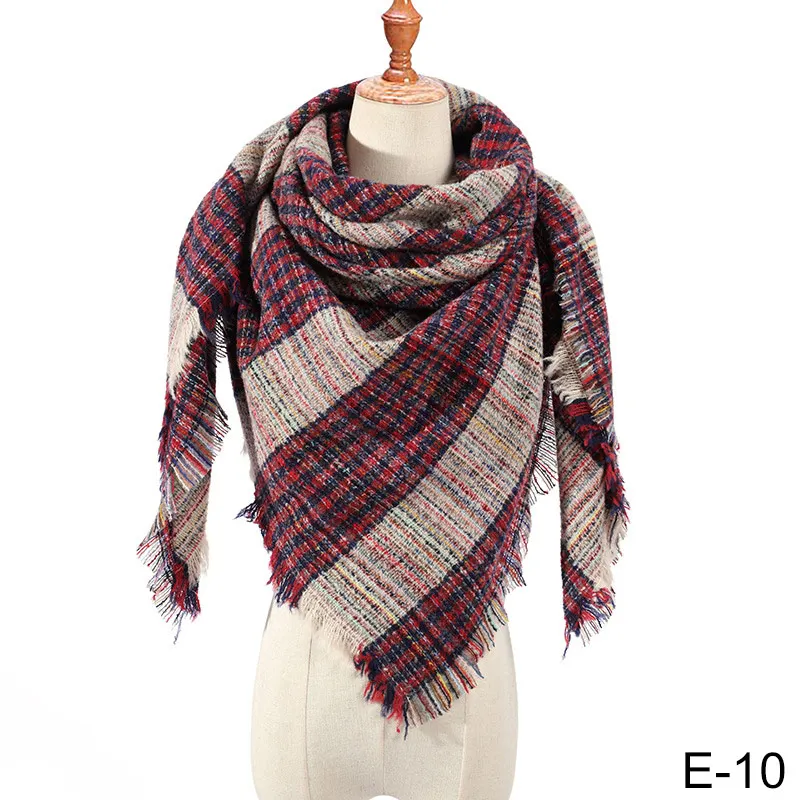 Модный зимний женский шарф, мягкий кашемировый теплый клетчатый женский шарф из пашмины, роскошный брендовый шарф, женские шарфы, шали - Цвет: 10