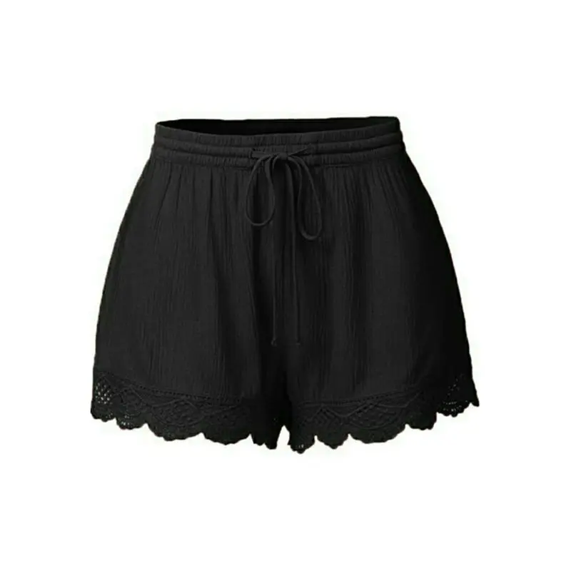 

Summer Casual Shorts Women Lace Up 2019 Fashion Solid Black Gothic Hollow Lace Female Plus Size Loose Travel Beach Sexy Shorts